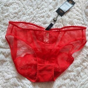 Dita Von Teese Sheer Red Lace Vermillion Muse Panties Sz-M
